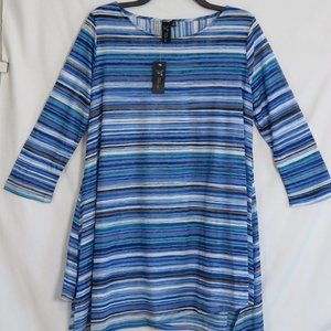 NWT Focus Casual Life Multi-Color Stripe Split-Back Tunic Size S Made in USA